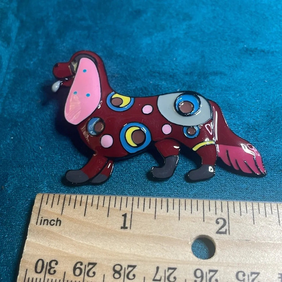 Cute Maroon Polka Dot Dog Brooch - Picture 5 of 5